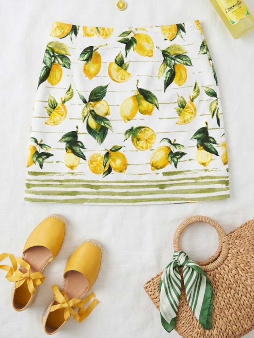 NWT Talbots Lemon Print A-Line Skirt Size 6 White Yellow Cotton